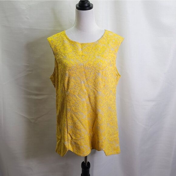 Simonton Says By George Simonton Yellow Lace Sleeveless Top Size Medium - Picture 3 of 9